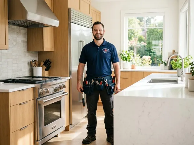 Appliance Repair Hero technician in a Broad Brook, CT kitchen after an appliance repair